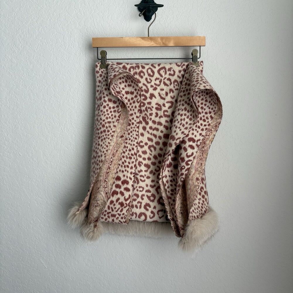 La Fiorentina Womens Fur 100% Wool Scarf Leopard Paisley *READ